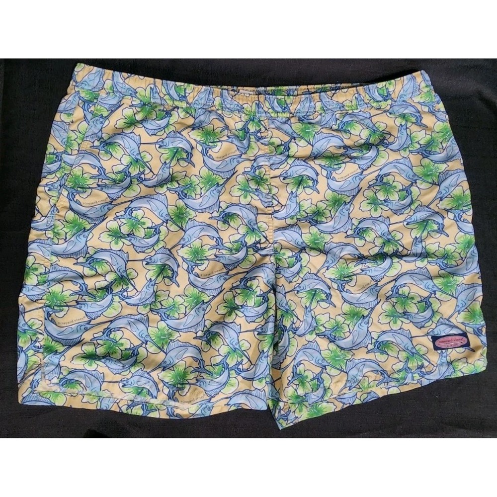 Vineyard Vines Chappy Trunks Fish Floral Print Men's 2XL Swim Board Shorts Lined